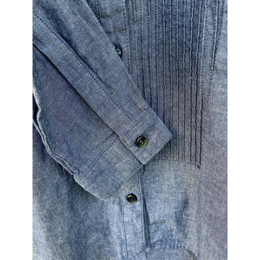 Raleigh Denim Workshop Tuxedo Shirt Sz M 100% Cotton Chambray Pleated Front USA - Picture 4 of 7
